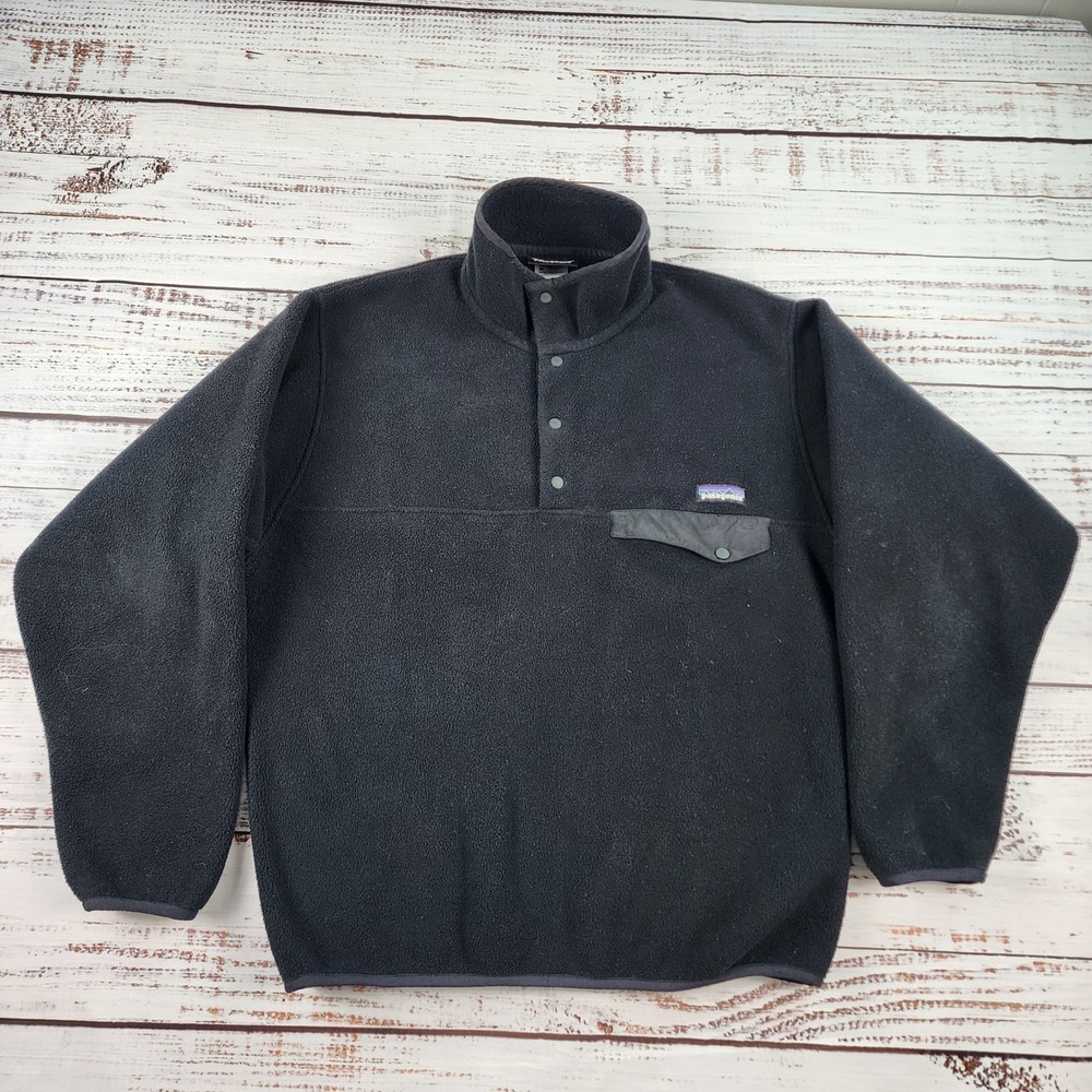 Patagonia Synchilla Snap-T Fleece Pullover Mens S 25450 Black Solid Jacket